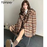 Yipinpay 2023 Winter Office Lady Plaide Long Sleeve Women Blazer Korea Style Oversize Warm Ladies Suit Blazers Work Female Coat