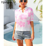 Yipinpay Summer Floral Print Knit T Shirts Loose Top Women Pullovers 2023 New In Knitwears Basic Tees Streetwear Tshirt Sexy Tops