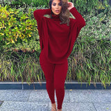 Yipinpay Women Solid Turtleneck Jumper Two Piece Sets Female Oversized Long Sleeve Sweater Tight Pants Suit 2023 Ladies Office Outfits