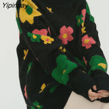 Yipinpay Winter Korean style Floral Embroidery Women Warm Sweater INS Long Sleeve O Neck Knit Ladies Pullover Female Clothing Tops