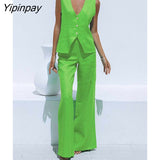 Yipinpay V Neck Sleeveless Vest And Solid Stain Trouser Two Pieces Set Female High Waist Pants Suits 2023 Summer Commuter Outfits