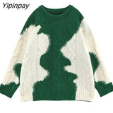 Yipinpay 2023 Winter Casual Long Sleeve Patchwork Embroidery Sweater Women Loose O Neck Knit Ladies Pullover Female Clothing Top