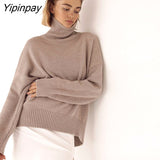 Yipinpay Turtleneck Sweater Women Long Sleeve Knit Loose Pullover Tops Female Jumper 2023 Autumn Winter Warm Knitted Sweaters