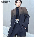 Yipinpay 2023 Spring New In Gradient Loose Women Blazer Streetwear Oversize Long Sleeve BF Ladies Suit Winter Female Blazers