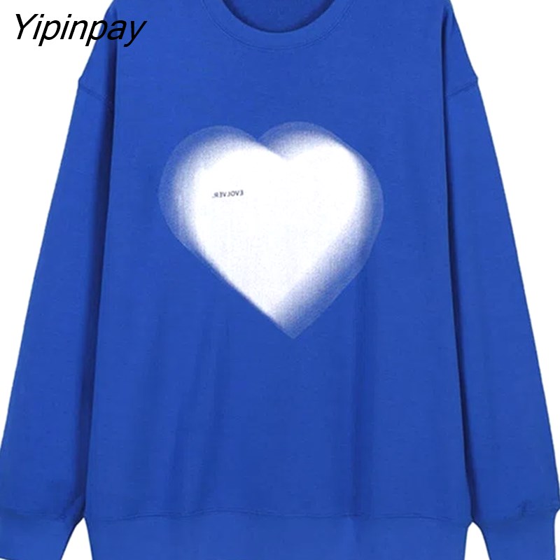 Yipinpay 2023 Winter Streetwear Oversize Heart Print Women Sweatshirt Korean Style O Neck Long Sleeve Ladies Hoodies Female Tops