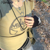 Yipinpay Women T-Shirt Y2k Crop Top Baby Tee Graphic Slim Harajuku Grunge Streetwear Summer Korean Fashion Kpop Vintage Aesthetic Clothes
