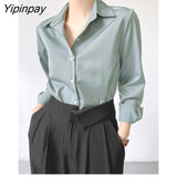 Yipinpay 2023 Summer New Office Lady Long Sleeve Silk Basic Shirt Women Button Up Solid Blouse Fashion Work Female Clothing Tops