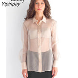 Yipinpay 2023 Spring Elegant Long Sleeve Sheer Women Basic Shirt Office Lady Loose Button Up Woman Tunic Blouse Work Clothing Top