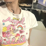 Yipinpay Summer Sexy Women Tshirt Oversized Anime Cartoon Y2k Crop Top Harajuku Kawaii Vintage Graphic Korean Aesthetic Clothes