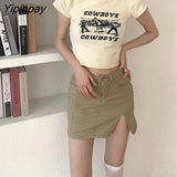 Yipinpay Women T-Shirt Y2k Crop Top Summer Print Grunge Slim Harajuku Cotton Kawaii Korean Aesthetic Short Sleeve Fashion Vintage Clothes