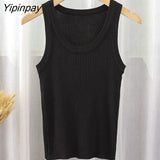 Yipinpay Knit Short Vest Women Bodycon Crop Top Summer New Color Block Ribbed Tank Black White Basic Knitting Tees Sexy Tops
