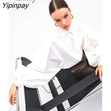 Yipinpay 2023 Spring Vintage Lantern Long Sleeve Women White Shirt Office Lady Button Up Solid Woman Tunic Blouse Female Clothing