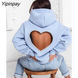 Yipinpay Women Diamonds Splicing Sweet Love Cutout Open Back Long Sleeve Thick Warm Oversized Pullover Hooded Sweatshirt 2023