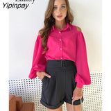 Yipinpay 2023 Spring Elegant Long Sleeve Women White Shirt Office Lady Button Up Off The Shoulder Woman Blouse Work Clothing Top