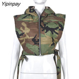 Yipinpay Women Sleeveless Jean Lace Up Vest Coat Female Zipper Fashion Designed Hoodies Streetwear Thickening Outwear Crop Top