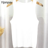 Yipinpay Knit Short Vest Women Bodycon Crop Top Summer New Color Block Ribbed Tank Black White Basic Knitting Tees Sexy Tops