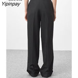 Yipinpay Women Baggy Suit Pants Wide Leg High Waist New Spring 2023 Summer Black Slacks With Pockets Streetwear Casual Trousers