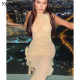 Yipinpay Women Sexy 3d Gauze Irregular Dress Female Chic Mesh Perspective High Slit Dresses 2023 Party Club Lady Night Mini Robe