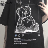 Yipinpay dropshipping cute Bear hip hop vintage Letter punk clothes top Short sleeve Large print Harajuku women t-shirt