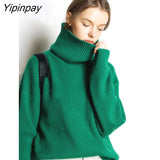 Yipinpay 2023 Winter Korean Style Long Sleeve Sweater Women Minimalist Turtleneck Loose Ladies Knit Pullover Female Clothing Tops