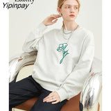 Yipinpay 2023 Winter Minimalist Floral Print Women Sweatshirt Korean Style Oversize O Neck Long Sleeve Ladies Hoodies Female Tops