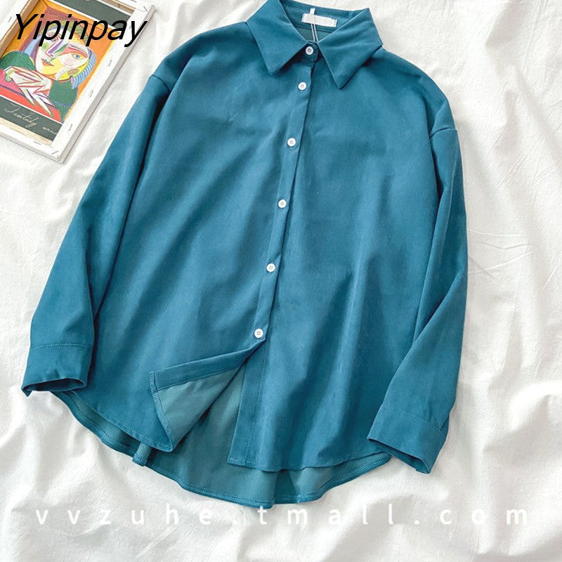 Yipinpay 2023 Autumn Korean style Long Sleeve Thick White Shirt Women Casual Button Up Solid Ladies Tunic Blouse Winter Clothing