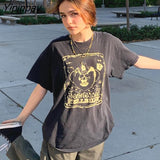 Yipinpay T Shirt Women 2023 Summer Harajuku Letter Skull Print Short Sleeve Graphic Tee Shirt Femme Size Tops Tshirt