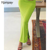 Yipinpay Spliced Tube Top Crop Tops And Bodycon Skirt Suits Women Side Split Dress Set Female Reversible Solid Sleeveless Outfits
