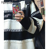 Yipinpay 2023 Winter Streetwear Oversize Striped Women Sweater Korean Style Long Sleeve O Neck Ladies Knit Pullover Female Tops