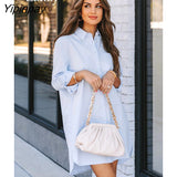 Yipinpay Minimalist Solid Color Full Sleeve Women Long Shirt Causal Loose Button Up Woman Tunic Blouse 2023 Spring New In Tops