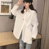 Yipinpay Spring Street Style Solid Color Women Blouse Shirt Long Sleeve Button Up Ladies Tunic Shirts Oversize Fashion Female Tops
