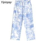 Yipinpay Street Sytle Loose Tie Dye Print Women Long pants Y2K Elastic Waist Wide Leg Pant 2023 Summer Harajuku Female Trousers