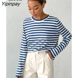 Yipinpay Blue Striped Sweater Pullovers Loose Knitted Tops Women Jumpers Long Sleeve Autumn Winter Streetwear Baggy Knit Sweaters