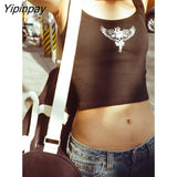 Yipinpay Graphic skull Print T-Shirt Women Streetwear Round Neck Short Sleeve Slim Cotton Crop Tops Tops Femme Summer Casual Y2K