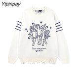 Yipinpay 2023 Winter Long Sleeve Angel Embroidery Sweater Women Streetwear Frayed O Neck Ladies Pullover Female Clothing Tops