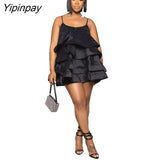 Yipinpay Women Spaghetti Strap Tierred Big Swing Mini Dress 2023 Party Evening Sleeveless Dresses Female High Street Ball Gown Vestidos