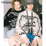 Yipinpay Men's Oversized Pattern Sweater Fashion Loose Trend American Retro Round Neck 2023 Winter Jacquard Knit Sweater Women's Sweater