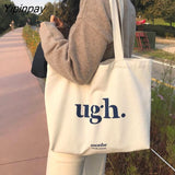 Yipinpay Women's Bag Cheap Casual Large Capacity Shoulder Bags Shopper Canvas Ugh Letter Fashion Harajuku Zipper Print Ulzzang Handbags