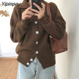 Yipinpay 2023 Winter Korean Style Long Sleeve Sweater Women Casual Button Up Knit Ladies Cardigan Coat Female Clothing Tops