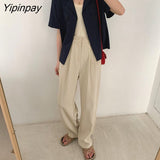 Yipinpay 2023 Autumn Fashion Wide Leg Women Classic Suit Pants Office Lady Elegant Casual Black Trousers Female High Wasit Pants