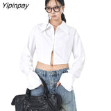 Yipinpay 2023 Spring Long Sleeve Women's White Shirt Streetwear Y2K Zipper Up Woman Crop Top Blouse Casual Summer Female Clothing