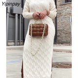 Yipinpay Women Thick Warm Side Slit Maxi Knit Dress Female Elegant  Long Sleeve Turtleneck Sweater Dresses 2023 Spring Solid Ribbed Robe