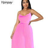 Yipinpay Women Elegant Halter Backless Jumpsuits Sexy Solid Sleeveless Wide Leg One Piece Pants Female Fashion Pleated Wrap Waist Romper