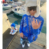 Yipinpay Men Fashion Hoodie Skull Rhinestone ZipUp Hoodie grunge Oversized Sweatshirt Punk Harajuku Long Sleeve Outerwear Y2k clothes men