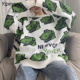 Yipinpay Streetwear Oversize Female Pullover Kawaii crocodile Embroidery Hip Hop Knit Women Sweater Winter Loose Woman Clothing
