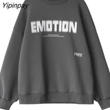 Yipinpay 2023 Winter Korean Style Letter Print Sweatshirt Women Minimalist O Neck Long Sleeve Ladies Hoodies Female Clothing Tops