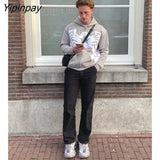 Yipinpay Men Y2K Fashion Hoodie Rhinestones letter graphics Print Zip Hoodie clothes Hoodies Goth Long Sleeve Sweatshirt Oversized Top