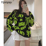 Yipinpay 2023 Winter Oversize Long Sleeve Women Sweater Streetwear O Neck Letter Embroidery Knit Ladies Pullover Female Clothing