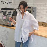 Yipinpay Spring New In Minimalist Full Sleeve Women White Basic Shirt Korea Style Button Up Pocket Oversize Woman Blouse Clothing