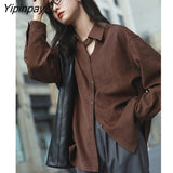 Yipinpay Spring Office Lady Long Sleeve Corduroy Thick Women Shirt Korean Style Hollow Out Button Up Blouse Female Work Clothes Tops